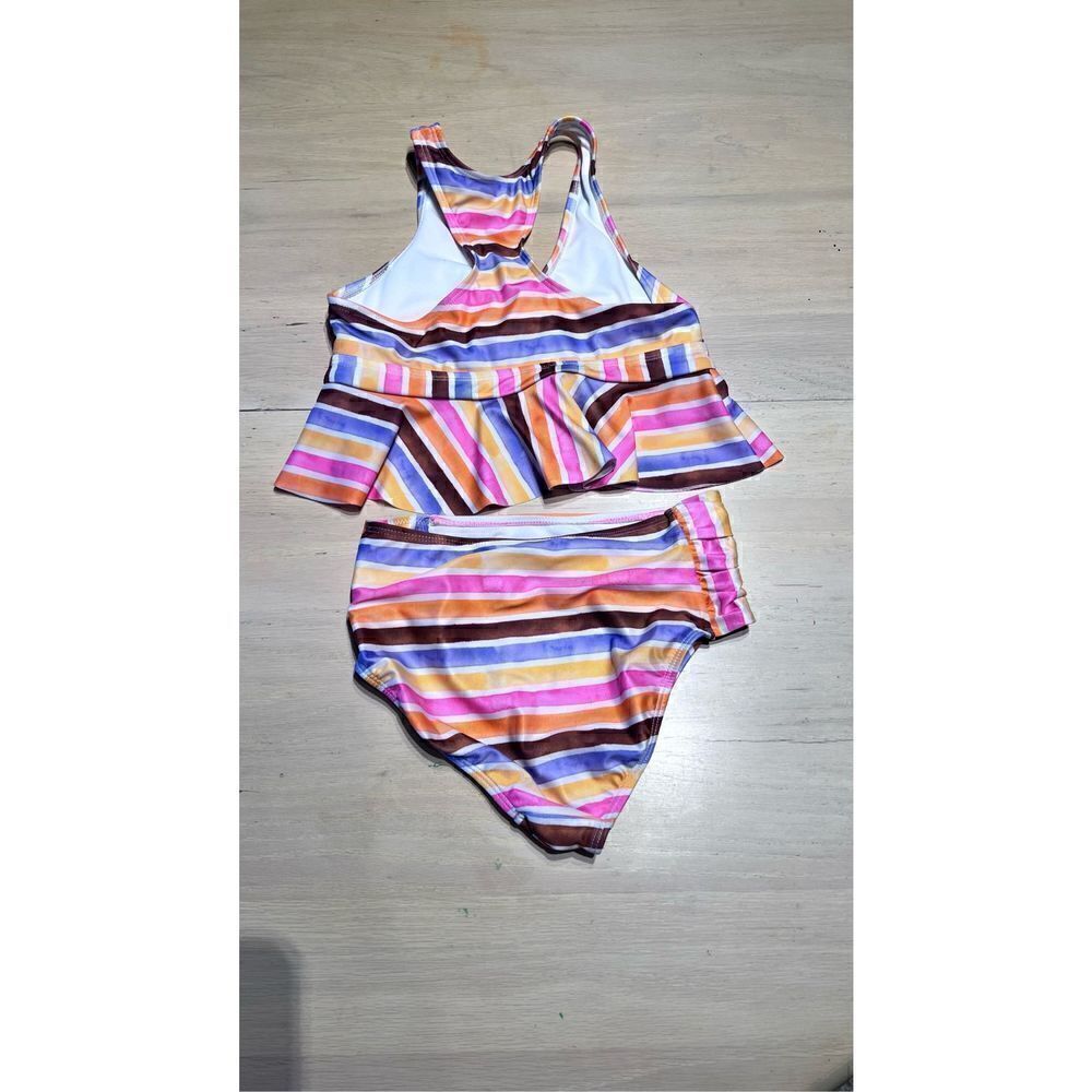 Wonder Nation Girls Striped Two-Piece Tankini Swim Set Multi-Color Size Medium - Picture 6 of 7